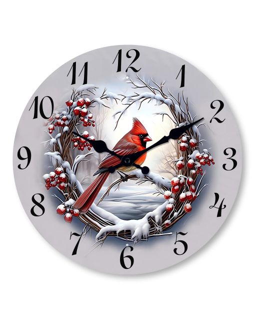 Custom Watercolor cardinals wall clock silent decor for nature lovers, winter enthusiasts & bird watchers - cozy in living rooms, bedrooms rustic spaces