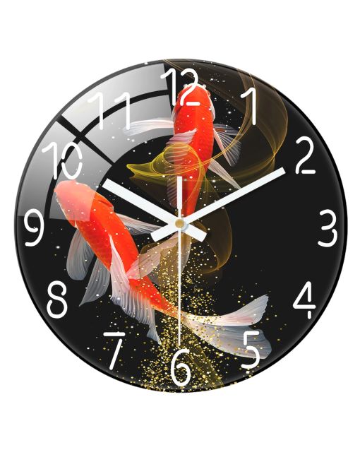 Custom Red koi glass wall clock silent decor for asian art lovers, feng shui enthusiasts & modern homeowners - elegant in living rooms, offices zen spaces