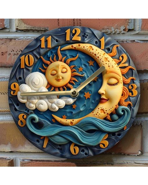 Custom Sun & moon aluminum clock silent decor for astronomy lovers, mystic enthusiasts creative minds - unique in offices, bedrooms eclectic spaces