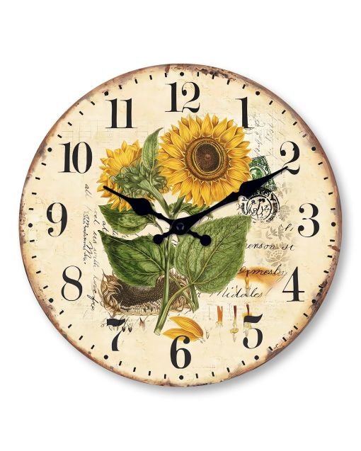 Custom Retro sunflower wall clock silent decor for flower lovers, vintage enthusiasts & country home owners - cheerful in living rooms, kitchens rustic spaces