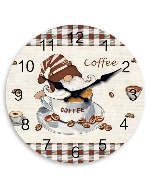 Custom Quirky dwarf coffee clock silent quartz decor for fantasy lovers, enthusiasts & whimsical decorators - fun in kitchens, cafes cozy nooks