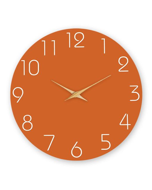 Custom Modern orange wall clock silent quartz decor for color enthusiasts, contemporary decorators & vibrant homeowners - energizing in living rooms, offices bold spaces