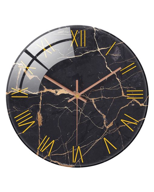 Custom Black marble & gold clock silent glass decor for luxury lovers, modern designers elegant professionals - sophisticated in offices, living rooms upscale spaces