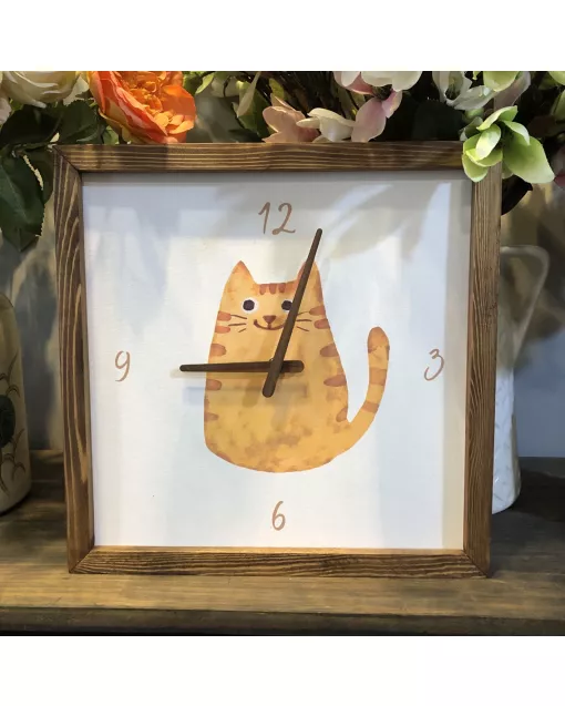 Cute Cat Square Wall Clock - Modern Home Decor with Vintage Charm for Living Room or Kitchen - Large Wall Clock for Young Professionals and Teens