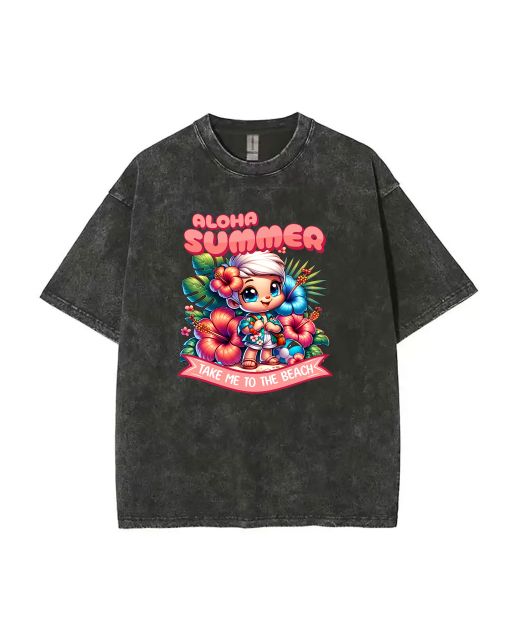 Aloha Summer Hawaiian Tropical Beach Cartoon Unisex Teen T-Shirt - School & Weekends | Birthday & Holiday Gift | Men's Oversized Style