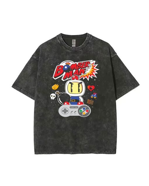 Bomberman Mineral Wash T-Shirt - Cool and Classic Beach Shirt for Unisex Teen Casual Wear and Gifts. Perfect for Summer and Holidays!