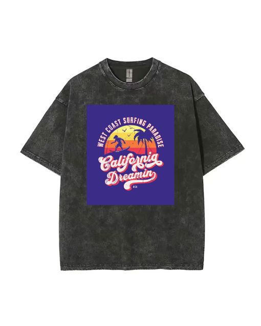 California Dreamin Surf Beach Shirt - Cool Mineral Wash T-Shirt for Unisex Teens - Perfect for Casual Wear, School, Summer, and Holidays