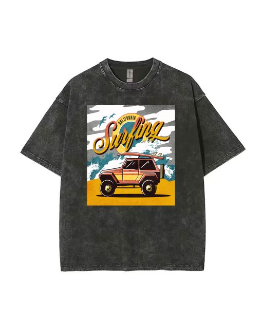 California Surfing Jeep Teen T-Shirt - Summer Casual Wear for School & Weekends | Birthday & Holiday Gift | Men's Oversized Flannel Style