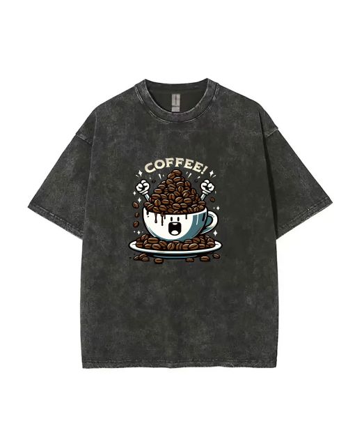 Coffee Time 5 Mineral Wash T-Shirt - Unisex Teens Beach Shirt | Cool & Classic T-Shirt for Casual Wear, School, Summer Holidays | From $19.99