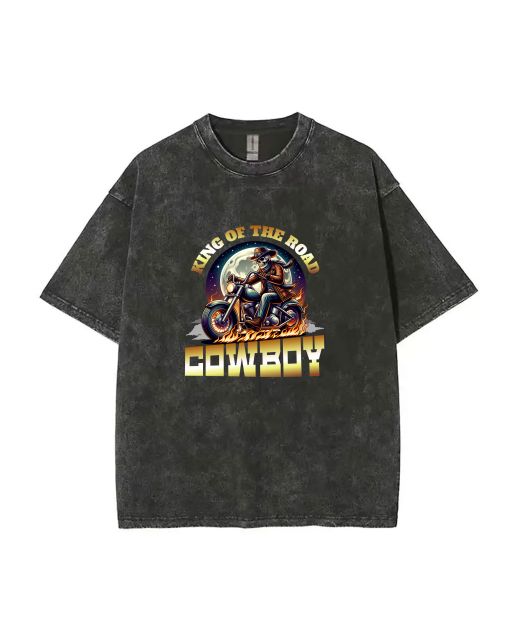 Cowboy King of the Road Mineral Wash T-Shirt - Cool and Classic Beach Shirt for Unisex Teens, Perfect for Casual Wear or Gift-Giving