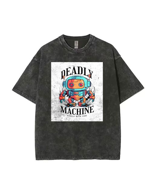 Deadly Machine Teen T-Shirt - Summer Casual Wear for School & Weekends | Men's Flannel Oversized Style | Birthday & Holiday Gift