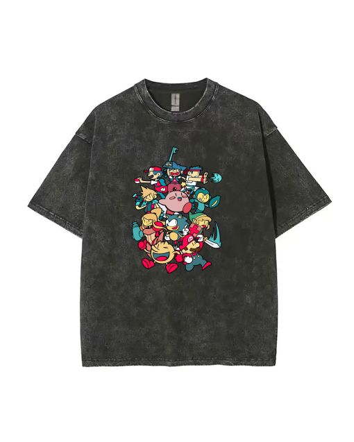 Get Hip with Mario Retro & Friends on this Cool Mineral Wash T-Shirt | Unisex Beach Shirt for Teens | Classic & Unique Gift for Summer & Holidays