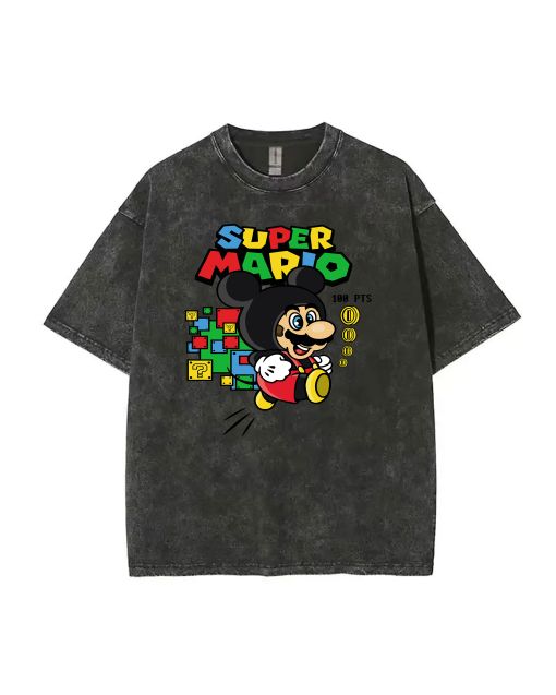 Retro Mario Mineral Wash T-Shirt - Unisex Beach or Casual Top | Cool & Classic Tee for Teens | Perfect Gift for Summer or Holidays!