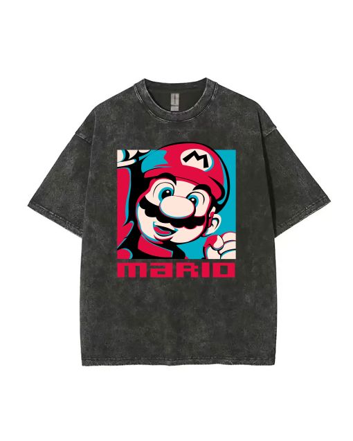 Retro Mario 26 Mineral Wash T-Shirt - Unisex Teens Casual Beach Shirt | Cool & Classic T-shirt for Summer & Holidays | Gift-Worthy T-shirt