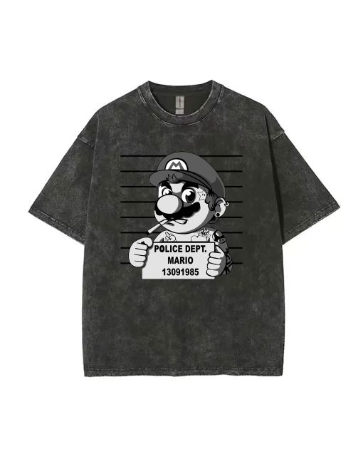 RETRO Mario Mineral Wash T-Shirt - Cool Unisex Beach Shirt and Classic Tee for Teens | Perfect for Casual Wear, School, Summer, and Gifts