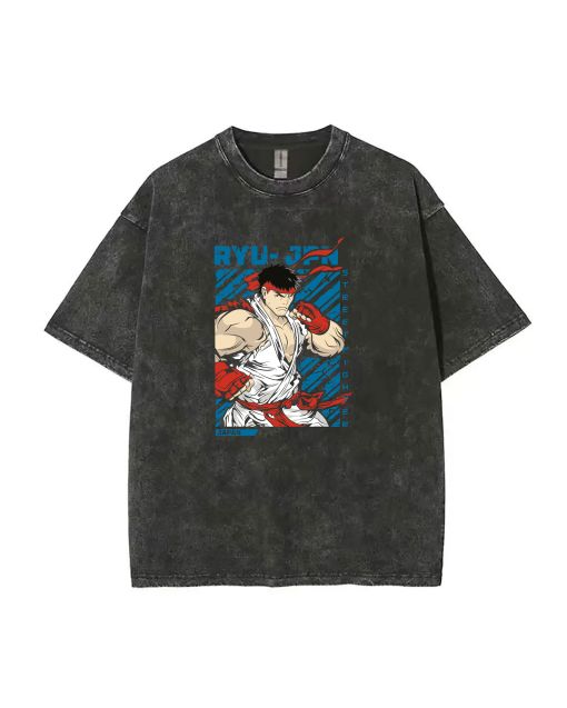 Ryu-JPN Street Fiaghter Mineral Wash T-Shirt: Cool, Classic Unisex Tee for Casual, School, or Beach Wear | Summer & Holiday Gift