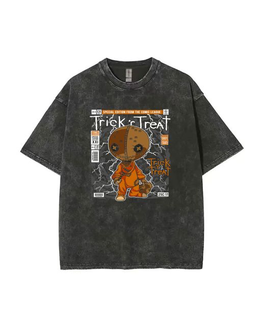 Sam Trick or Treat Mineral Wash T-Shirt | Cool Unisex Beach Shirt for Teens | Classic T-Shirt for Casual Wear, School & Holidays