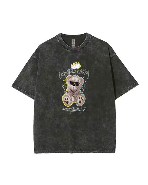 Teddy Bear- Mineral Wash T-Shirt - Unisex Beach & Casual Cool Tee | Classic Design for Teens & Gift-Giving | Summer Holidays Essential