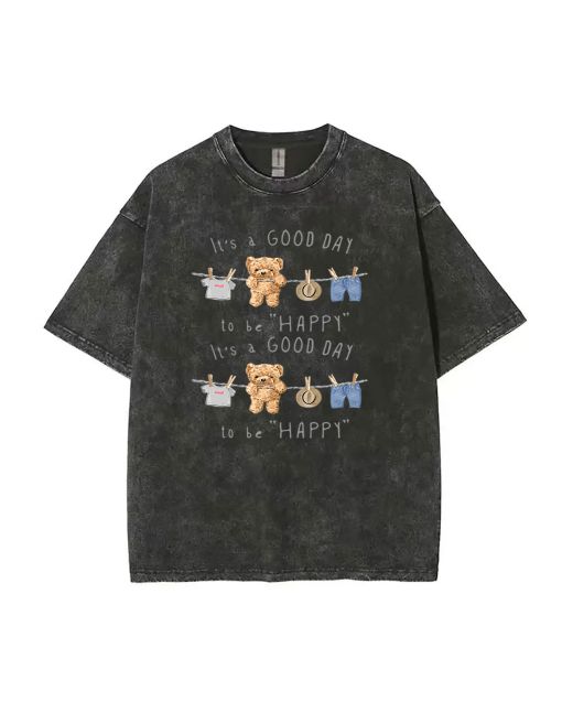 Unisex Teddy Good Day Mineral Wash T-Shirt | Beach Shirt for Teens | Cool Classic Tee for Casual & Gift-Giving | Summer & Holiday Must-Have