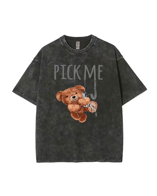 Unisex Teddy Pick Me Mineral Wash T-Shirt - Perfect for Casual Wear, School, and Beach - Cool and Classic Tee for Summer and Holidays!