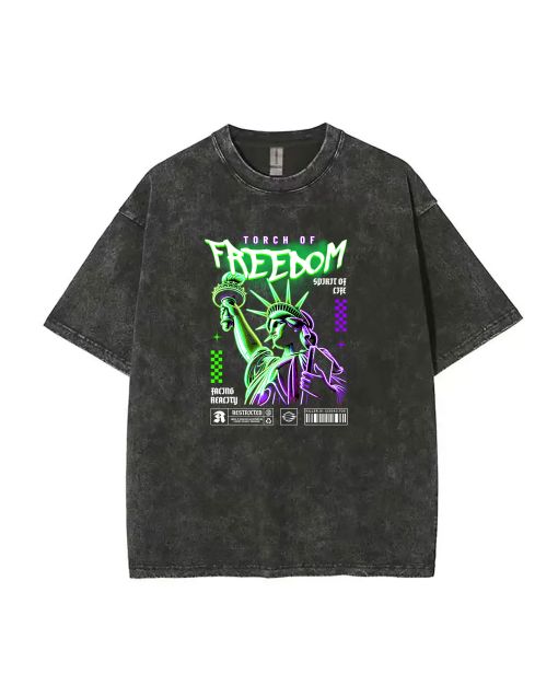 Unisex Torch Of Freedom Mineral Wash T-Shirt: Cool and Classic Beach Shirt for Teens - Perfect for Casual Wear, School, and Summer Holidays!