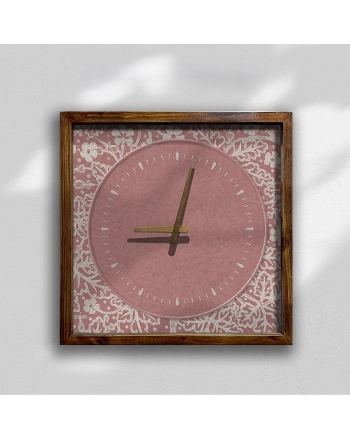 Custom Vintage pink floral wall clock with delicate wooden frame, Wooden Wall Clock for Home Decor in Living Room, Kitchen and Kid Decorations Gifts