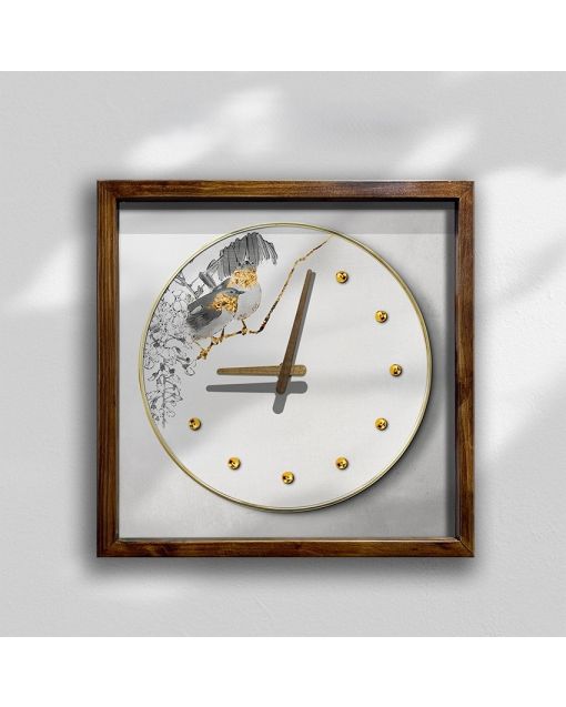 Custom Elegant kintsugi-inspired wall clock with gold accents and wooden frame, Wooden Wall Clock for Home Decor in Living Room, Kitchen Kid Decorations Gifts