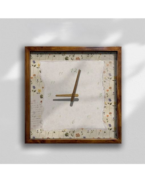 Custom Vintage floral wall clock with rustic wooden frame, Wooden Wall Clock for Home Decor in Living Room, Kitchen and Kid Decorations Gifts