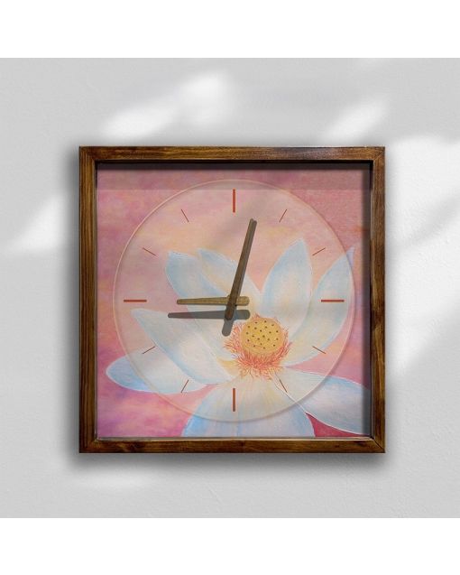 Stunning Serenity: Modern Lotus Flower Square Wall Clock | Soft Pastel Design | Kitchen, Living Room, or Office Decor for All Ages and Styles