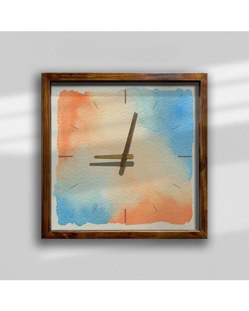 Modern Watercolor Pastel Square Wall Clock with Wooden Frame - Versatile Home Decor for Kitchen, Living Room, or Office - Large Size