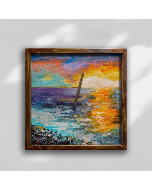 Modern Vibrant Sunset Square Wall Clock with Textured Brushstroke Design - Perfect Kitchen or Living Room Decor for Artistic Themes