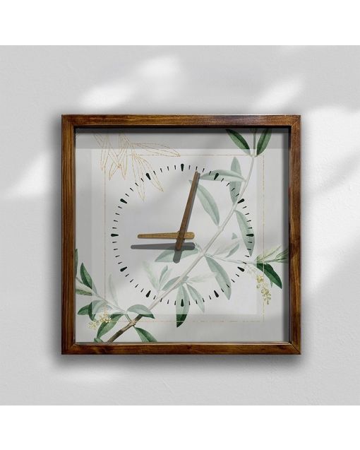 Modern Botanical Square Wall Clock for Chic Home Decor - Delicate Leaf Accents, Large Size - Perfect for Living Room, Bedroom, Kitchen