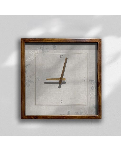 Custom Minimalist botanical wall clock with subtle leaf accents and wooden frame, Wooden Wall Clock for Home Decor in Living Room, Kitchen Kid Decorations Gifts