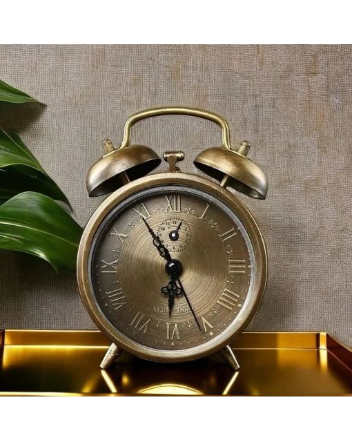 Retro Mechanical Table Clock | Metal Bell Ring Home Decorations | Perfect for Vintage Study & Office Desk