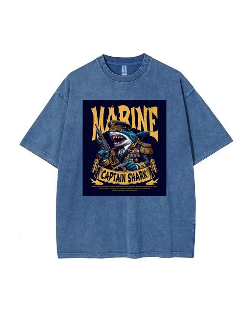 Captain Shark Sea Animals Police Mineral Wash T-Shirt - Beach or Casual Tee for Teens | Cool Classic T-Shirt Gift for Summer & Holidays