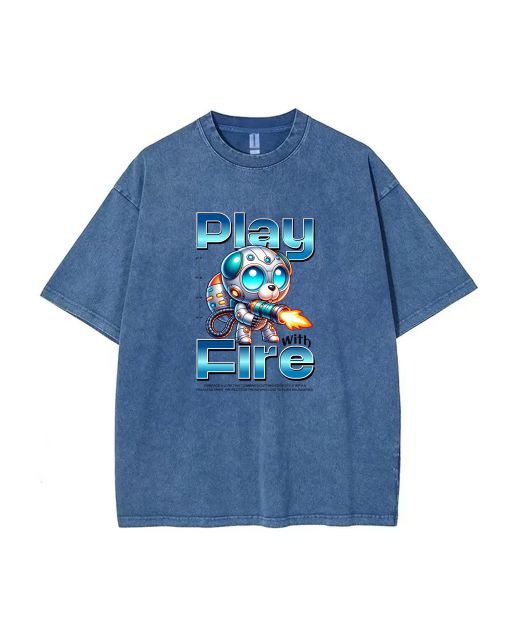 Cartoon Streetwear Mineral Wash T-Shirt - Unisex Casual Beach Shirt with Cool Classic Design - Perfect for Teens and Gift-Giving