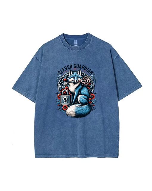 Clever Guardian Fox Key Mineral Wash T-Shirt - Cool Beach Shirt for Unisex Teens - Perfect Summer Gift, Casual Wear or School Classic T-Shirt