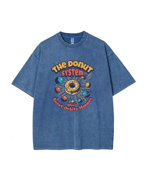 Donut Solar System Mineral Wash T-Shirt - Unisex Teen Beach Shirt - Cool, Classic Tee for Casual Wear, School, Summer & Holidays