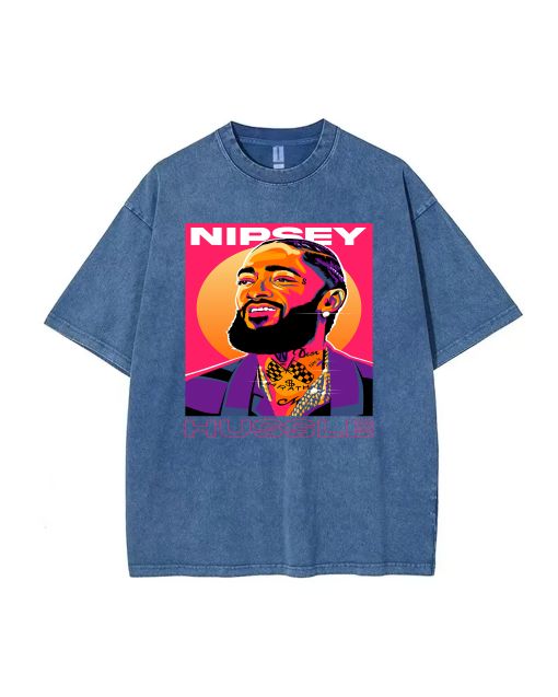 Official NIPSEY HUSSLE Mineral Wash T-Shirt - Unisex Teens Beach & Casual Wear - Trendy & Cool Classic Tee for Summer & Holidays