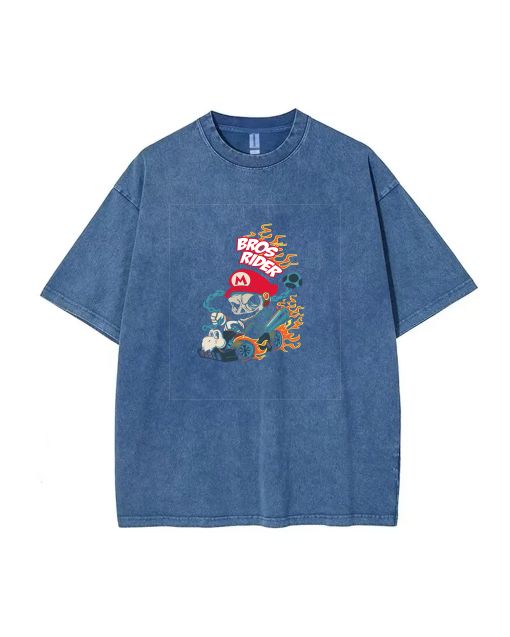 RETRO Mario Mineral Wash T-Shirt - Cool & Classic Beach Shirt for Unisex Teens - Perfect for Casual Wear, School, Summer - Great Gift Option!