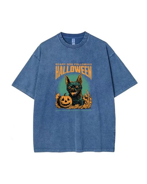 Scary Dog Following Halloween Unisex Teen T-Shirt - Summer School & Weekend Apparel | Birthday & Holiday Gift | Men's Flannel/Oversized Style