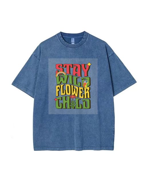 Stay Wild Flower Child Mineral Wash T-Shirt - Unisex Beach & Casual Tee with Cool Vintage Vibe - Perfect for Teens & Gift-Giving All Summer Long!