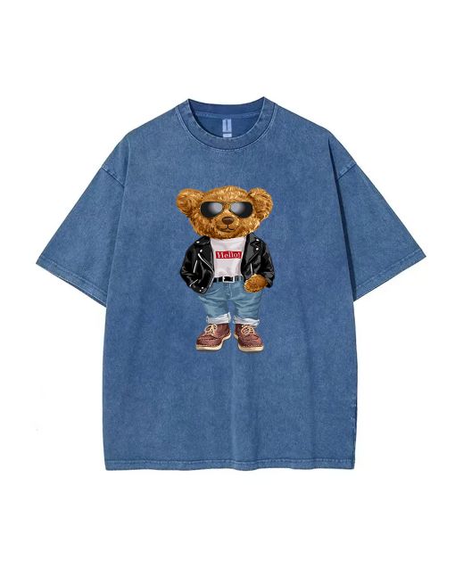 Teddy Hello Mineral Wash T-Shirt - Unisex Beach Shirt for Teens | Cool & Classic Tee for Casual Wear, School, Gifts | Summer & Holiday Style