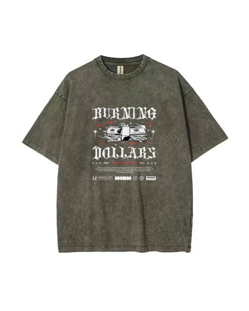 Burning Dollars Unisex Teen T-Shirt - Summer Casual for School & Weekends | Gift for Birthdays & Holidays | Men's Flannel/Oversized Style