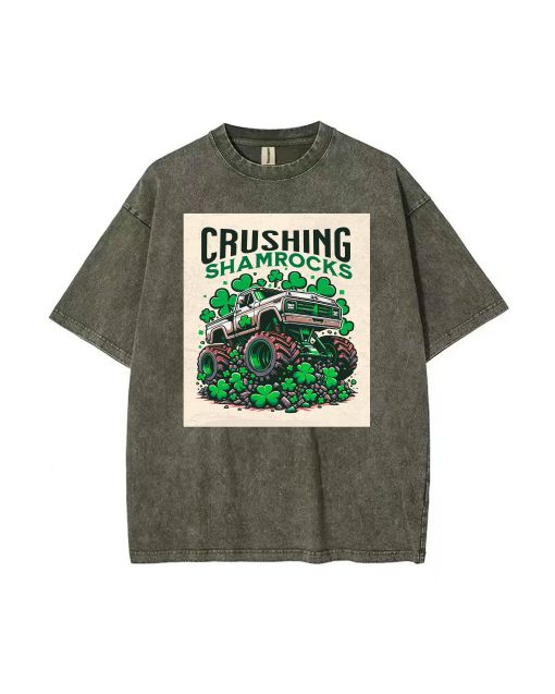 Crushing Shamrocks Mineral Wash T-Shirt - Unisex Beach Shirt for Teens | Cool and Classic T-Shirt for Casual Wear, School, and Holidays