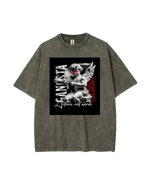 Cupid Gangsta Mineral Wash T-Shirt: Unisex Beach & Casual Wear, Cool & Classic Tee for Teens - Perfect Gift for Summer & Holidays!