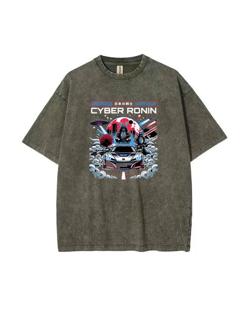 Cyber Ronin Mineral Wash T-Shirt: Versatile Unisex Teen Beach Shirt | Cool & Classic Tee for Casual Wear, School, and Summer Holidays