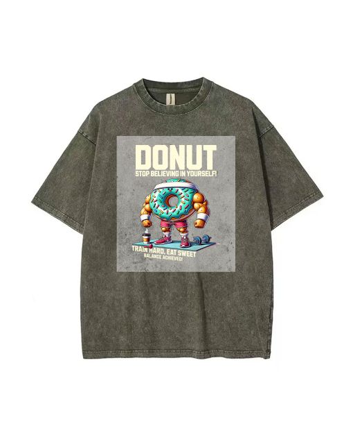 Sweet Donut Gym Motivation Tee - Fitness Mineral Wash T-Shirt for Unisex Teens | Cool Beach Shirt | Classic Casual Wear - Summer Gift