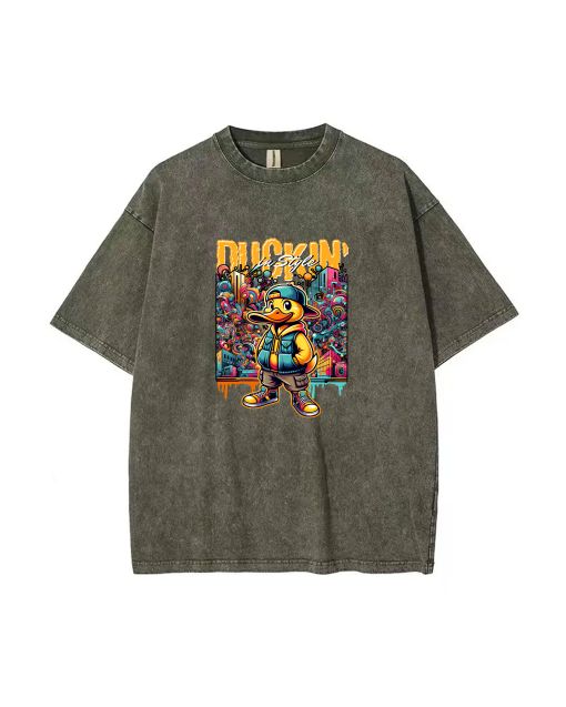 Stylish Duckin' Mineral Wash T-Shirt - Perfect for Casual Wear, School, and Summer Fun! Unisex Beach Shirt with Cool & Classic Design.