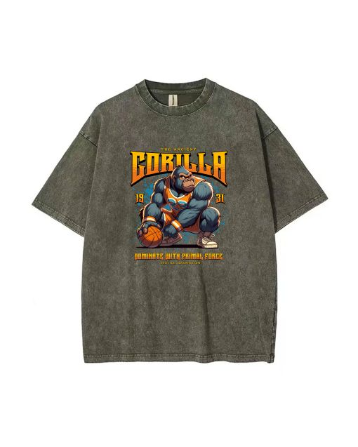 Unisex Teen T-Shirt - Gorilla Playing Basketball: Summer Casual for School & Weekends | Birthday & Holiday Gift | Men's Flannel & Oversized